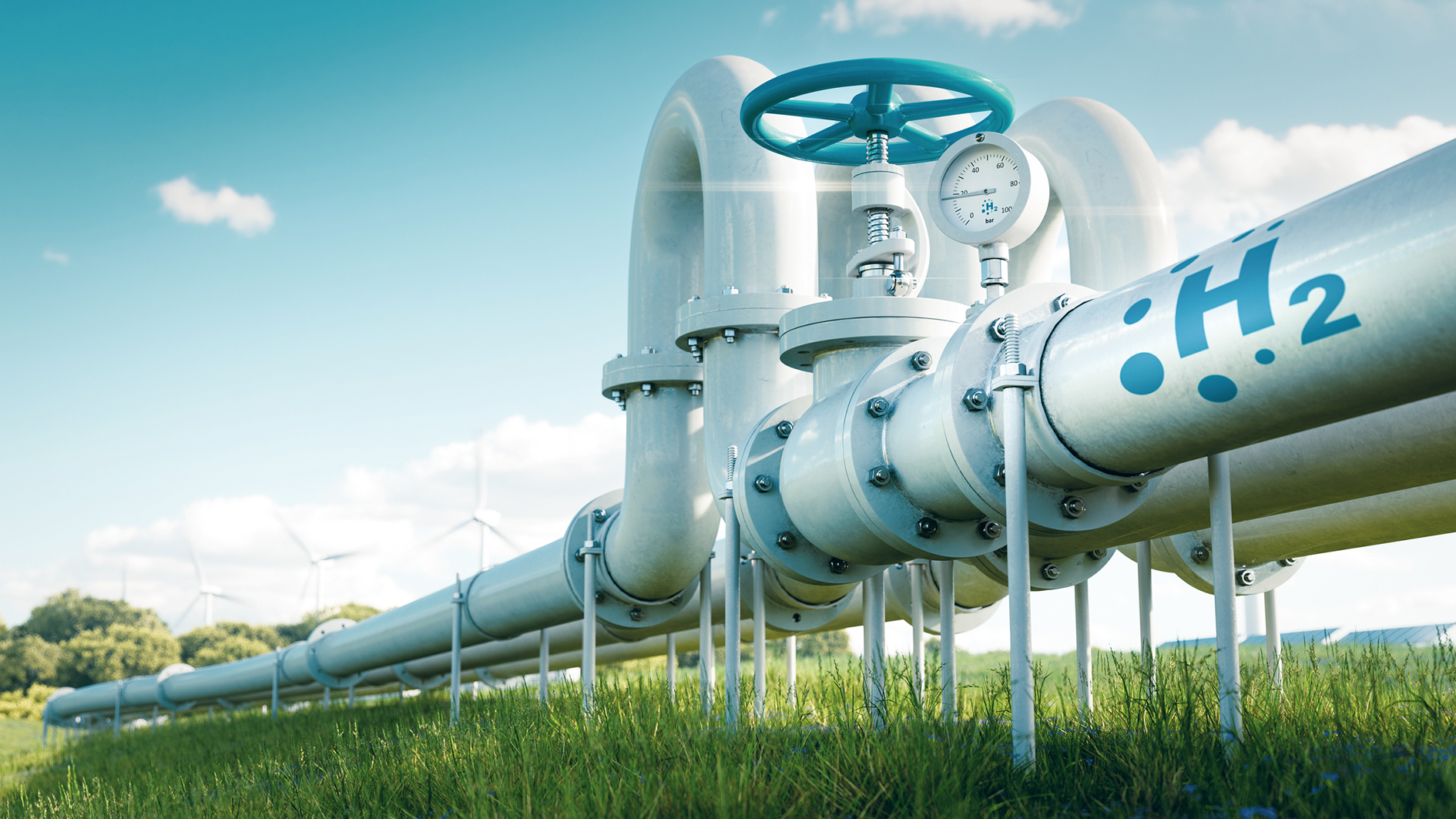 Eine Wasserstoffpipeline, die die Transformation des Energiesektors hin zu ökologischen, kohlenstoffneutralen, sicheren und unabhängigen Energiequellen als Ersatz für Erdgas veranschaulicht.